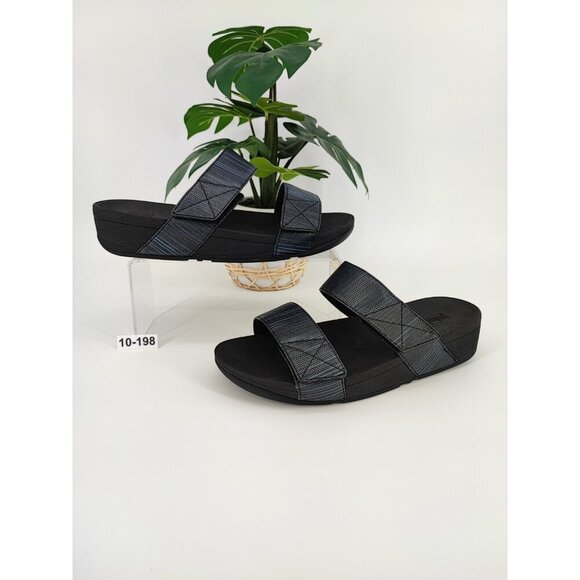 Fitflop Women's MIna Black Textured Glitz Slide Sandals Size 10 US - Picture 1 of 8